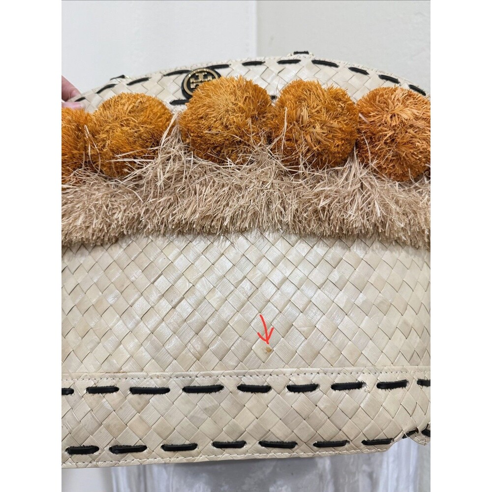 Tory Burch Pom Pom Straw Beach Basket Tote Women Handbag Pre-loved - Picture 8 of 16
